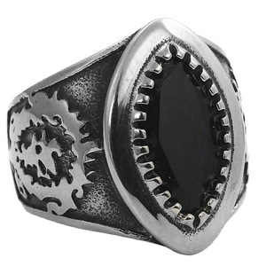 Anillo de Acero Inoxidable con Gema Roja Estilo Europeo Americano, Joyería Geométrica Retro Punk para Hombre 2905 - Product Image 2