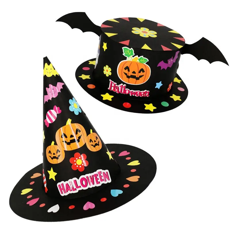 Best Selling Fashion Pointed Hat Cute Cartoon Pattern Stickers Party Children Dress Up Creative DIY Halloween Hats