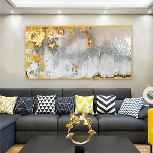 Peinture à l'huile dorée sur toile, Art mural moderne peint à la main, Art abstrait, feuille d'or abstraite, 100%