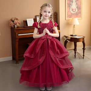 Robe de princesse longue en maille pour filles, Costume de spectacle sur scène pour enfants, tenue de fête de noël, couleur rose, blanc, rouge, poudre de haricot - Product Image 2