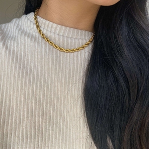 Collana a Catena Intrecciata <span class=keywords><strong>Punk</strong></span> Hip Hop 5mm, Placcata in Oro 18K, Acciaio Inossidabile, Collana Intrecciata Impilabile - Product Image 3