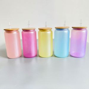US Warehouse Sublimation 16oz Soda Pop Can Shaped <b>Beer</b> Glasses <b>Light</b> Sensitive Color Changing Cold Cup with Bamboo Lid and Straw - Product Image 3
