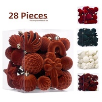 Lot de 28 boules de Noël floquées, formes assorties, décorations suspendues pour sapin, vente en gros, lot économique