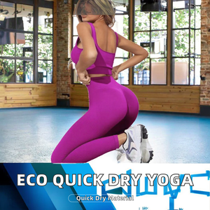 Ensemble de yoga côtelé écologique sans couture à séchage rapide pour femme, avec soutien-gorge de sport et leggings taille haute froncés aux fesses - Product Image 2