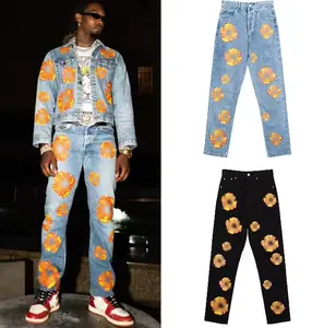 Calça jeans com estampa de lágrimas em todo o High Street le vi masculina estampa casual sofisticação de rua Kanye flor jeans
