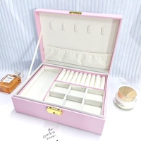 Cuir Pu Double Couches Grand Étui À Bijoux De Luxe Organisateur De Stockage Montre Collier Anneau Petit Cadeau Grande Boîte À Bijoux Portable