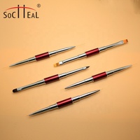 Offre Spéciale rouge métal poignée Double tête ongles outils brosse à ongles Liner Gel ovale Ombre 5 pièces Nail Art pinceaux ensemble