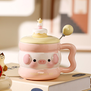 Cute Cartoon <b>Ceramic</b> <b>Mug</b> With Lid And Spoon Animal Design For Home Office Gift - Product Image 5