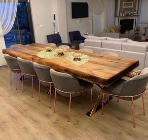 Table à manger en bois massif avec plateau de forme naturelle, design unique et abordable, en noyer, avec bord naturel - Product Image 2