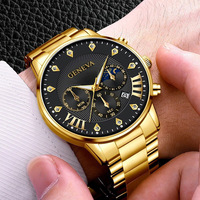 Jam Tangan Quartz Kalender Pria Mewah, Jam Tangan Bisnis Fashion Pria, Jam Tangan Pria Reloj Hombre, Set Perhiasan Salib 3PCS/Set
