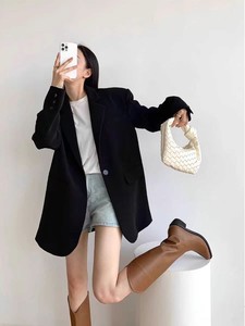 Blazer da donna stile coreano a mezza lunghezza, giacca nera elegante per il lavoro, cappotto alla moda slim fit - Product Image 6