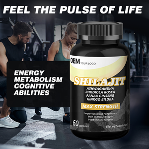 Cápsulas de Shilajit al por Mayor OEM con Ashwagandha y Panax Ginseng, Potenciador de Energía, Mejora la Fuerza Masculina, Suplementos Herbales para el Cerebro - Product Image 4