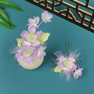 Diseño Original 2025, Hecho a Mano, Pinza para el Cabello con Flor de Terciopelo Sintético Morado Claro, Falda Estilo Horse-Face, Maquillaje y Accesorios para el Cabello Hanfu - Product Image 4