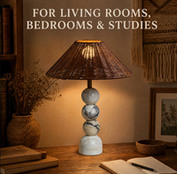 Lampe de table, lampe de chevet, abat-jour en rotin, base en marbre naturel, E27, fer tissé à la main, salon, chambre à coucher, table d'appoint, console, salon