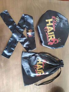 <b>Extra</b> <b>Large</b> Lined Inside Reversible Adjustable Elastic Strap Reusable Washable Sleeping Bonnet Satin Bag Pouch Set - Product Image 3
