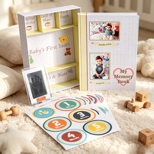 Album photo pour bébé <span class=keywords><strong>garçon</strong></span>, 30 autocollants pour étapes importantes mensuelles, <span class=keywords><strong>livre</strong></span> de souvenirs pour bébé avec boîte à souvenirs, couleur et taille personnalisées - Product Image 1