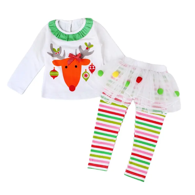 Baby Meisjes Kleding De Kerst Boetiek Outfits Foto 'S Elanden Print Tutu Regenboog Kleurige Broek En Lange Mouw Top Set