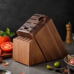 Porte-couteau de cuisine en bois d'acacia naturel, support ou à 16 fentes