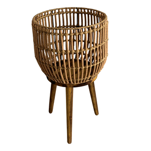 Supporto per Piante in Rattan Intrecciato a Mano con Gambe in Legno, Cesto <span class=keywords><strong>Portafiori</strong></span> in <span class=keywords><strong>Vimini</strong></span> per Interni ed Esterni, Portavaso da Terra per Arredamento Casa - Product Image 2