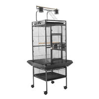 Grande cage à oiseaux en acier inoxydable noir avec roulettes pour perroquets, canaris et autres oiseaux de compagnie