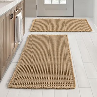 Tapis de bain en tricot gaufré marron/gris super absorbant tapis de porte antidérapant et tapis de sol de salle de bain avec glands pour la maison ou l'hôtel