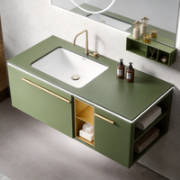 Meuble de salle de bain en acier inoxydable en gros, en promotion, avec miroir LED à fonction de gradation tactile et vasque en céramique