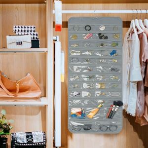 Organisateur de bijoux suspendu à 80 poches, sac de rangement double face avec cintre rotatif à 360° et fermeture éclair pour boucles d'oreilles et colliers - Product Image 4