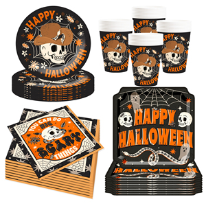 DAMAI Halloween Pumpkin Ghost Disposable Paper Tray and Cup New Pull Flag Decorations for Theme Party Supplies Services 8 pcs - Product Image 3