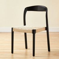Chaise de salle à manger en bois de style nordique et japonais avec dossier en corde de chanvre - Chaise de lecture empilable pour la maison