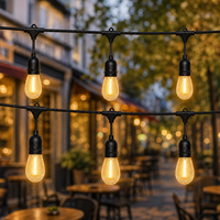 Lampu Festoon LED Grosir untuk Luar Ruangan, Tahan Lama IP65, Kabel Hitam 14.4M, 15 Soket E27, Bohlam S14 G60 2700K untuk Plaza Komersial
