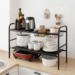 2-Tier Expandable <b>Under</b> Sink Organizer With 2 Baskets & 6 Panels, Multi-Purpose Storage Rack for Kitchen, Bathroom & Cupboard - Product Image 2