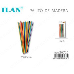 Ilan Bastoncini di legno colorati 2x200mm 36 pezzi per progetti di artigianato e arte - Product Image 1