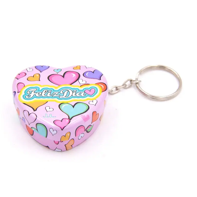 Lovely small heart shaped wedding tin box with key ring