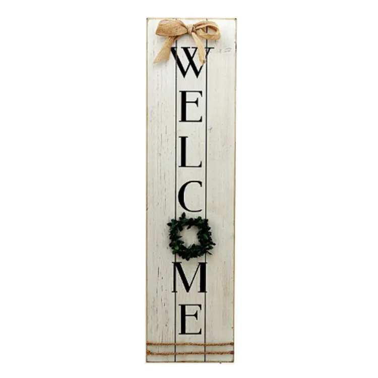 Vertical Wooden Welcome Sign Plaque with Wreath Wall Hanging DecorLarge Farmhouse Decor for Entryway,Front Door