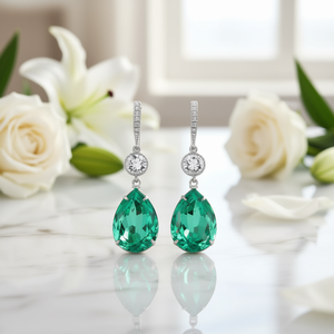 Boucles d'oreilles en cristal vert E2505, en argent 925, en forme de goutte d'eau, bijoux de mariage pour femmes, Style classique - Product Image 2