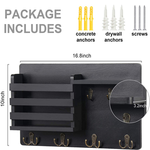 Portachiavi <span class=keywords><strong>e</strong></span> <span class=keywords><strong>Portalettere</strong></span> da Parete in Legno, Organizzatore per Posta <span class=keywords><strong>e</strong></span> Chiavi con Ganci Appendiabiti - Product Image 2