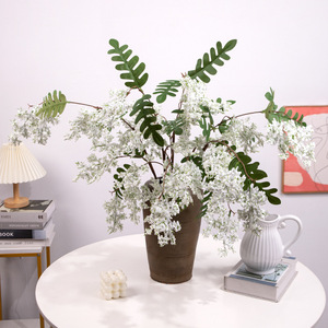 Fleurs artificielles de locustier, branche unique, haute simulation, en plastique et soie, fleurs séchées pour décorations de mariage - Product Image 2