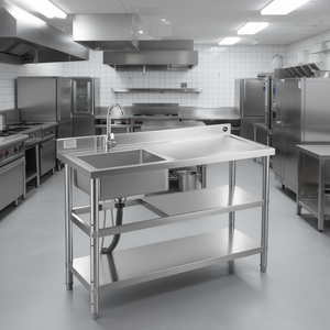 Fregadero Comercial de Acero Inoxidable Ivy's, de un Solo Tazón, 47.2 x 19.7 Pulgadas, con Escurridor Derecho, Doble Estante y Patas Ajustables - Product Image 2