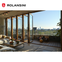 Porte patio pliante en aluminium robuste à rupture de pont thermique, avec panneaux en verre trempé double, design européen de haute qualité Rolansini