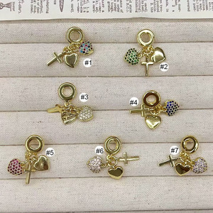 Ciondoli a forma di tartaruga e croce con triplo cuore placcati <span class=keywords><strong>oro</strong></span>, perline europee a foro largo, adatte per bracciali a catena snake, accessori per gioielli - Product Image 4