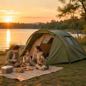 Outdoor Leisure Double-Layer Fiberglass Rainproof Camping <b>Tent</b> Quick Setup One <b>Room</b> One Hall Design Three Seasons Use 3-4 Person - Product Image 2