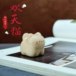 Happy Cat Cute Desktop Healing Accessories Beechwood Creative Wood Carving <b>Small</b> <b>Ornaments</b> 4pcs Home Office Study Decor - Product Image 4