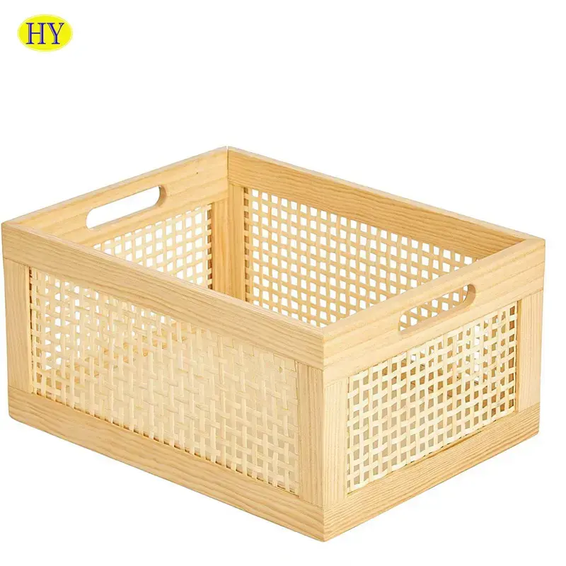 Rustic Wood Crates Large Fruit Vegetable storage basket box decorative shipping wooden basket for gift