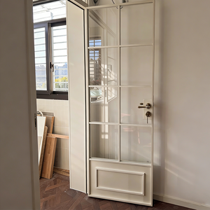 Portes françaises intérieures à grille blanche personnalisées, design moderne, <span class=keywords><strong>cadre</strong></span> en aluminium, double vitrage, portes battantes pour maisons - Product Image 3