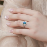 Bijoux fins 925 argent Sterling bleu opale bague ouverte élégante émeraude coupe synthétique opale bague en argent bande pour les femmes cadeau