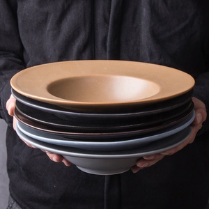 Bols en grès de 9 pouces de haute qualité assiette à soupe en céramique écologique assiette à pâtes émaillée colorée pour salle à manger occidentale - Product Image 3