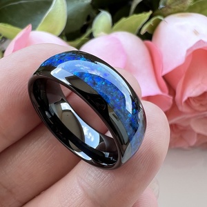 Anillo de Carburo de Tungsteno Negro con Incrustaciones de Ópalo Azul de 8 mm de Coolstyle Jewelry para Hombre y Mujer, Anillo de Compromiso y Boda de Moda, Ajuste Cómodo - Product Image 3