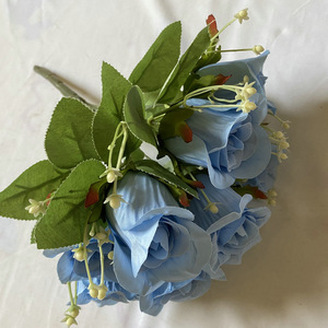 Fleurs Yiyi, fleur artificielle à 9 têtes, bouton de pierre précieuse, roses bleues, décoration intérieure, accessoire de mariage - Product Image 1