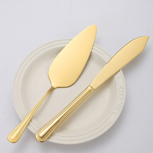 Set pisau kue pernikahan, peralatan melepaskan kue pernikahan dari baja tahan karat emas dan Server - Product Image 1