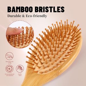 Meilleure vente <span class=keywords><strong>Brosse</strong></span> à cheveux en bambou de haute qualité avec palette de massage démêlante naturelle Peigne à graver avec logo personnalisé pour salons de beauté - Product Image 6